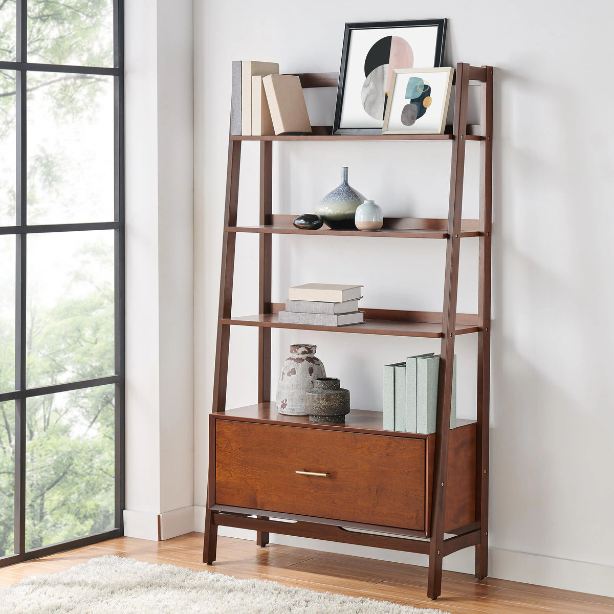 Mahogany Wood 4 Shelf Etagere Bookcase U77839