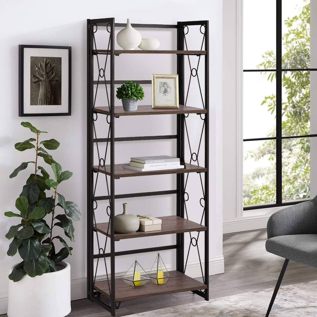 5 Tier Bookshelf Set of 2 with Metal Fram M635