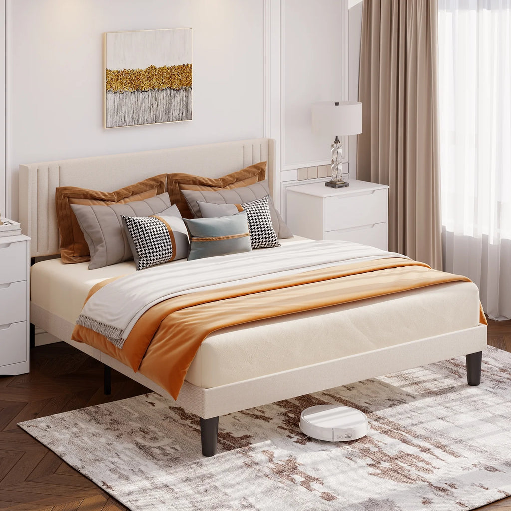 Queen Bed Frame with Wingback Headboard B7340