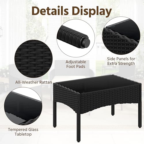 4 Pieces Rattan Wicker Patio Furniture Set with Cushion and Glass Table J981712