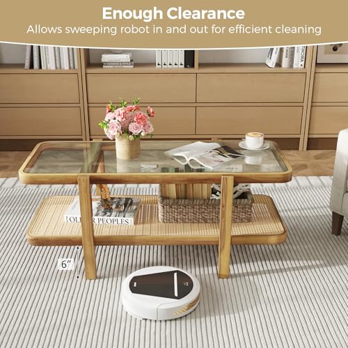 47.5" Rectangle Solid Wood Coffee Table with Tempered Glass Tabletop D438792