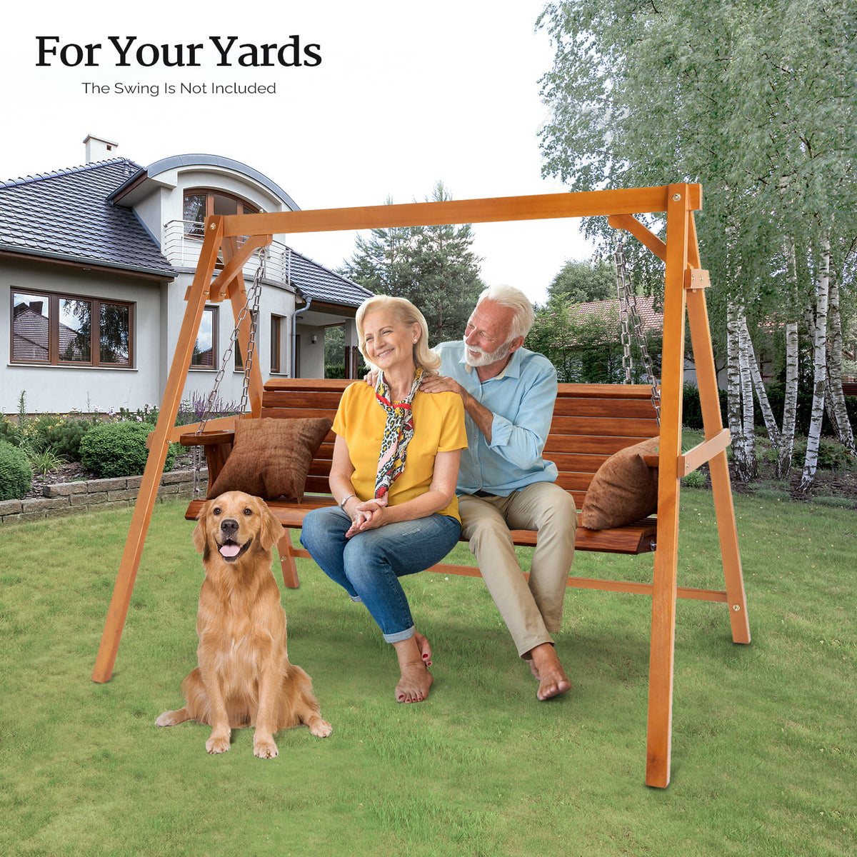 Heavy Duty 660 LBS A-Frame Fir Wood Patio Swing Stand X84077