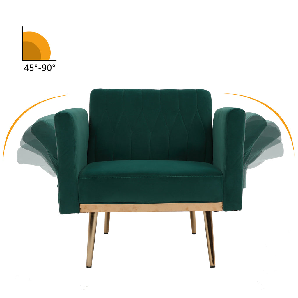 Velvet Accent Chair with Ottoman Set, Gold Legs, Upholstered Single Sofa J62366