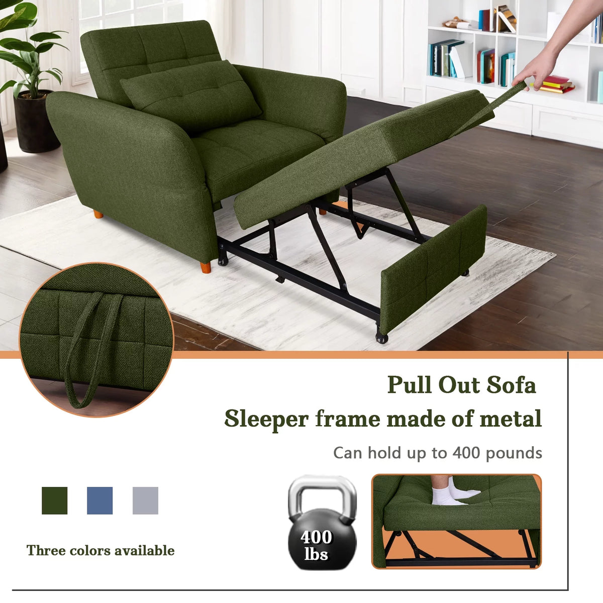 3-in-1 Convertible Sleeper Sofa Bed with Adjustable Backrest Z7957