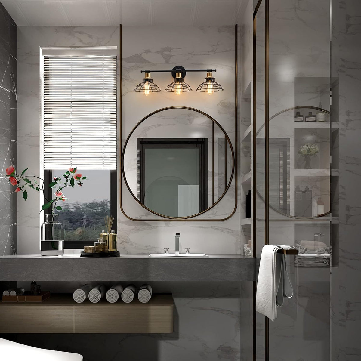 3-Light Black Metal Wall Mounted Bath Vanity Light Y247100