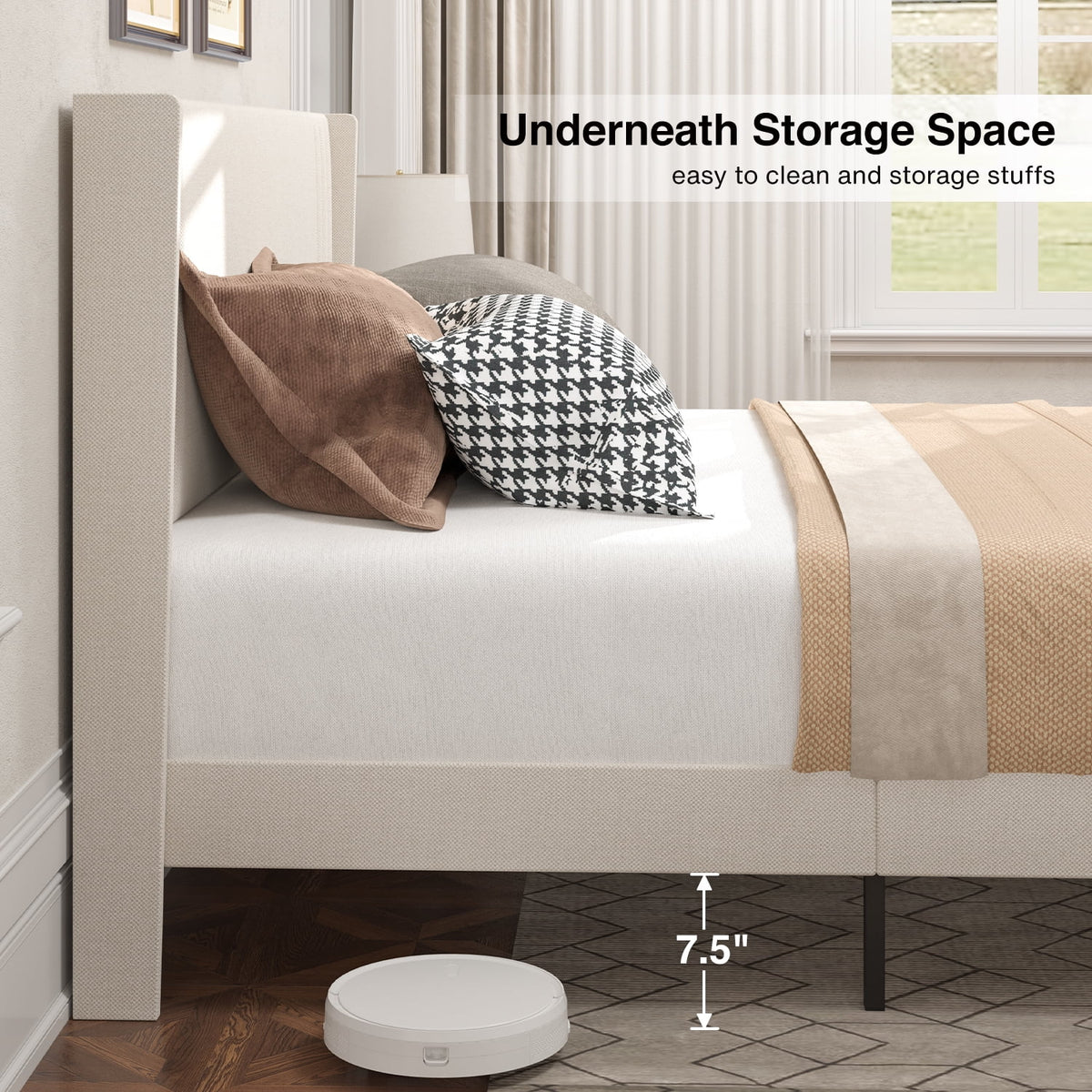 Queen Bed Frame with Wingback Headboard B7340