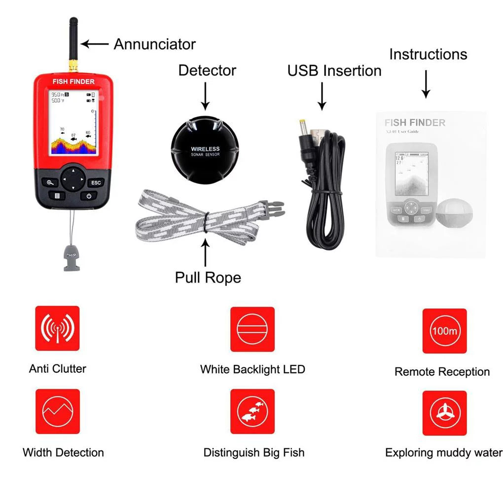Portable Wireless Sonar Sensor Fishfinder Depth Locator LCD Display Z558