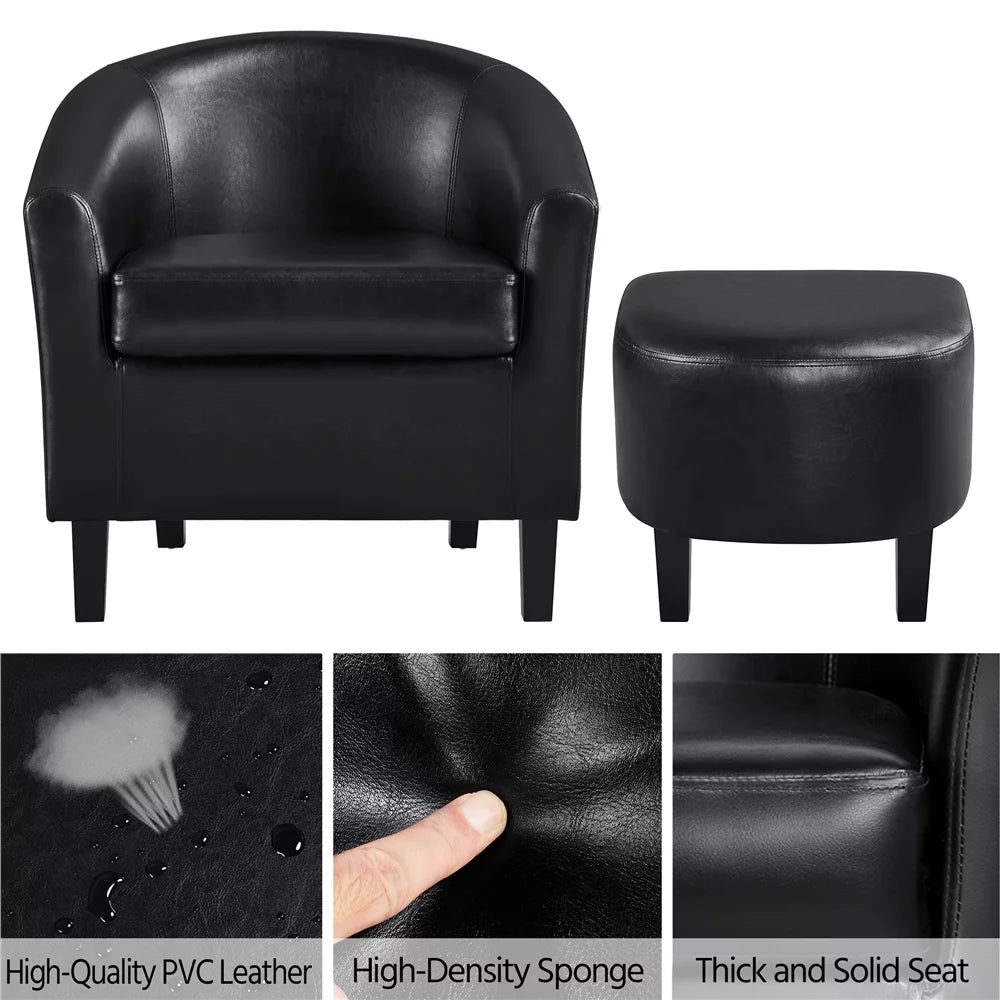 Faux Leather Tub Chair with Ottoman, Black K42671