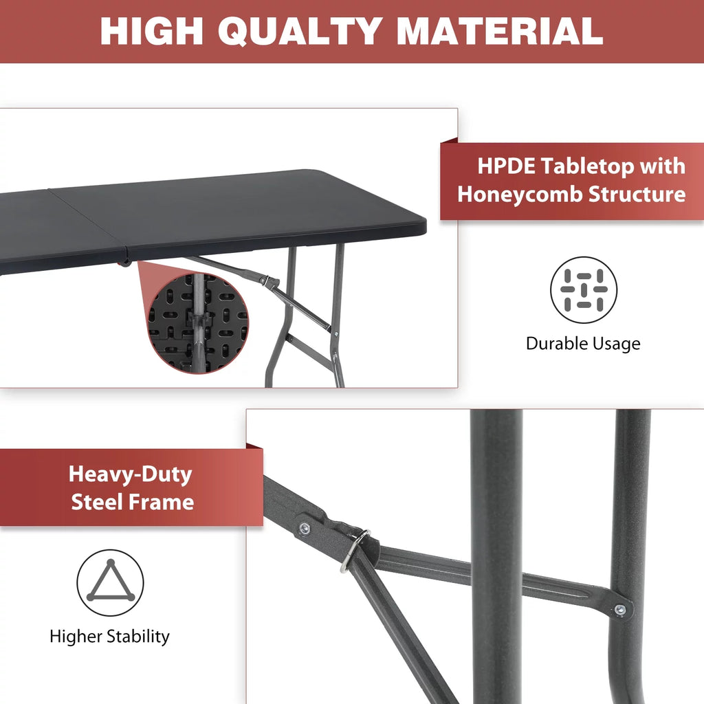 Black 6ft Plastic Folding Table with Carrying Handle U440410