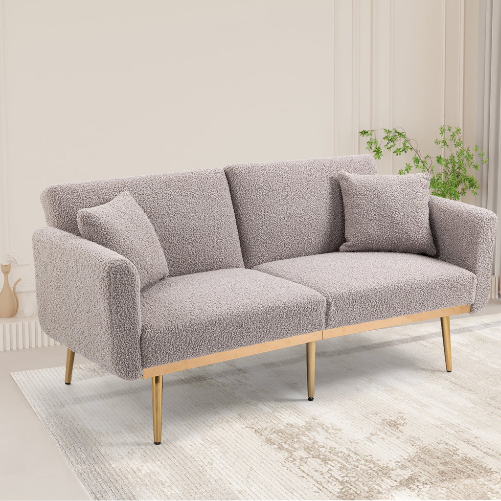 Gray Teddy Futon Sofa Bed Sleeper with Metal Legs H136