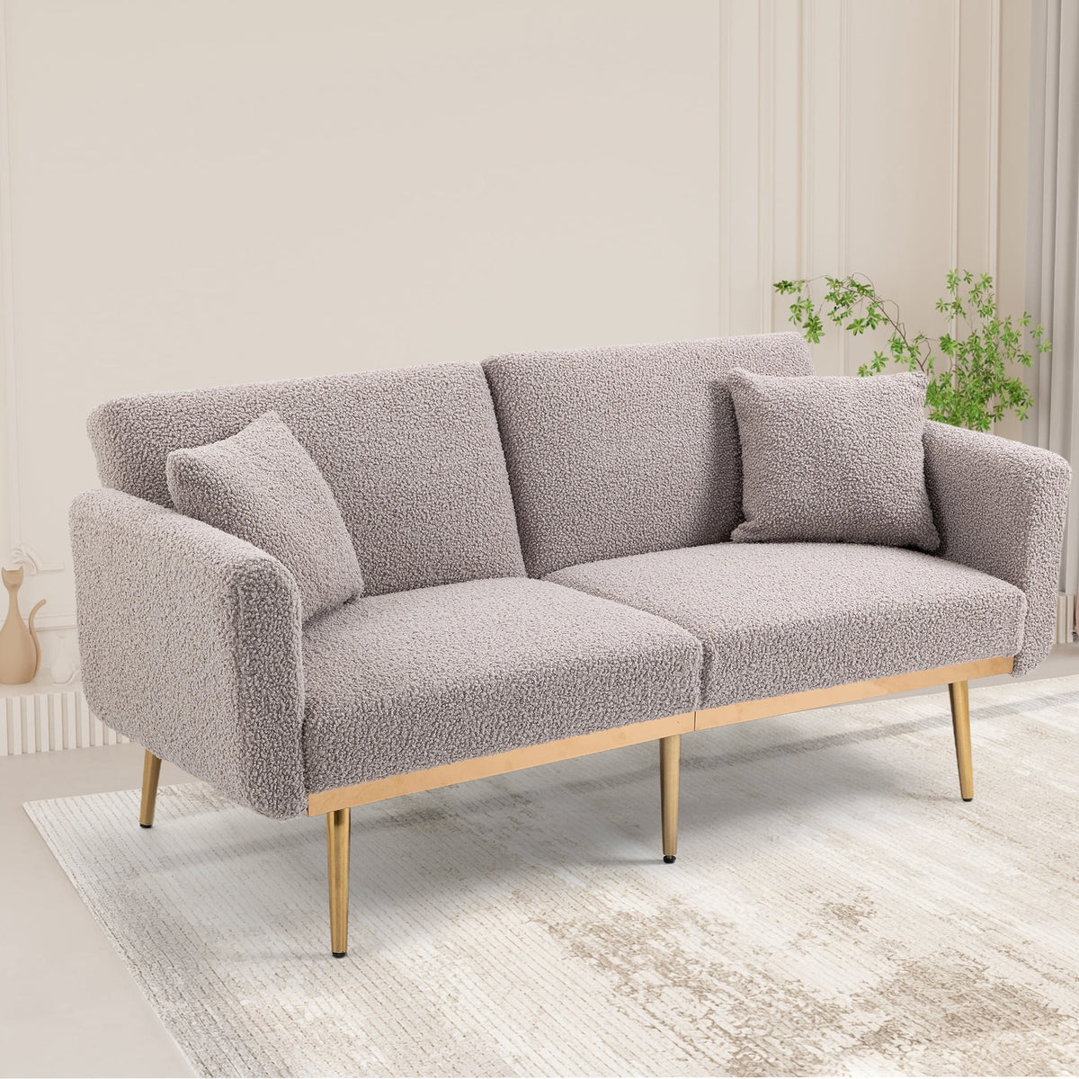 Gray Teddy Futon Sofa Bed Sleeper with Metal Legs H136