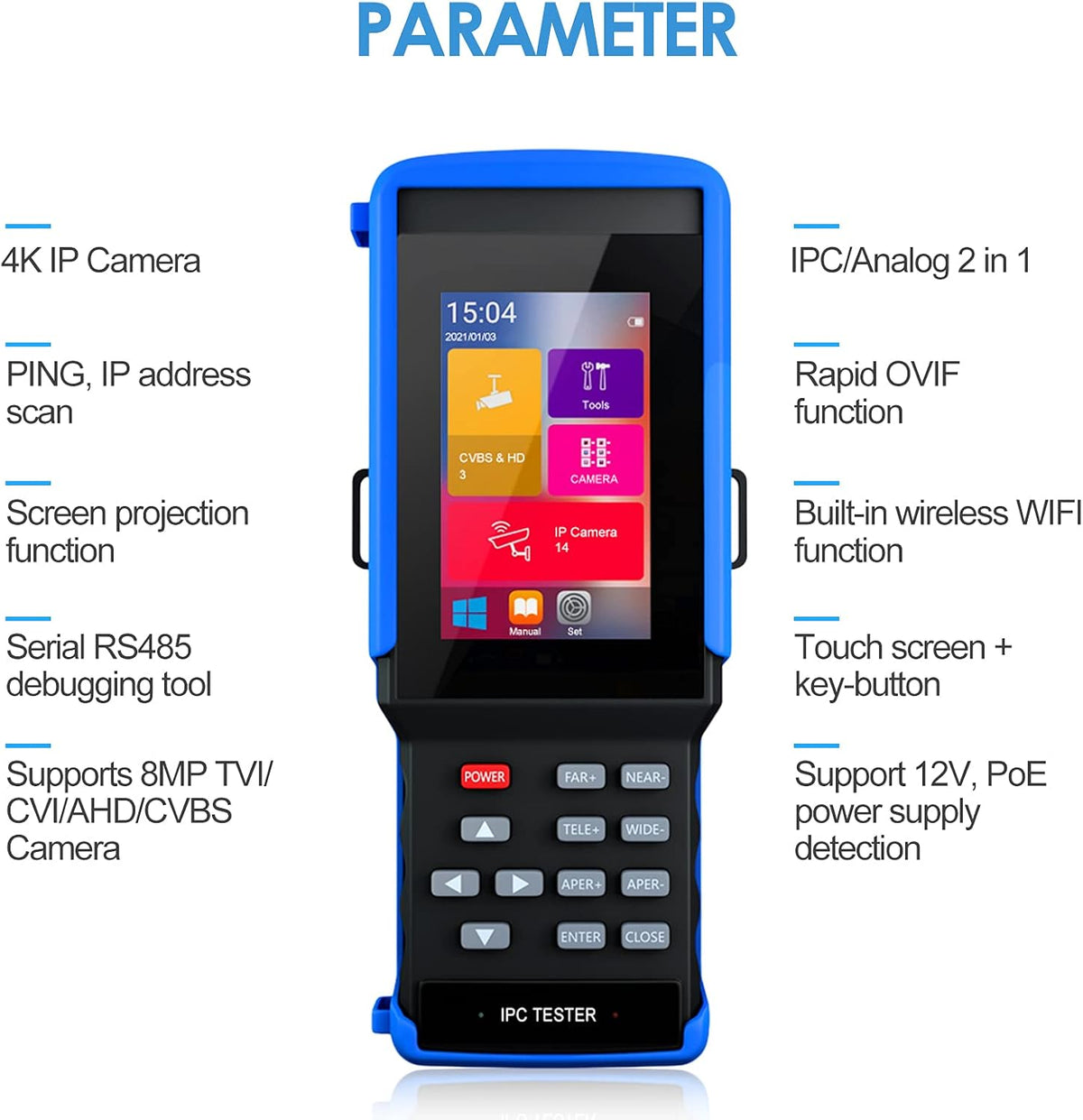 8MP AHD CVI TVI CVBS IP Camera Tester with 4 inch Touch Screen R333