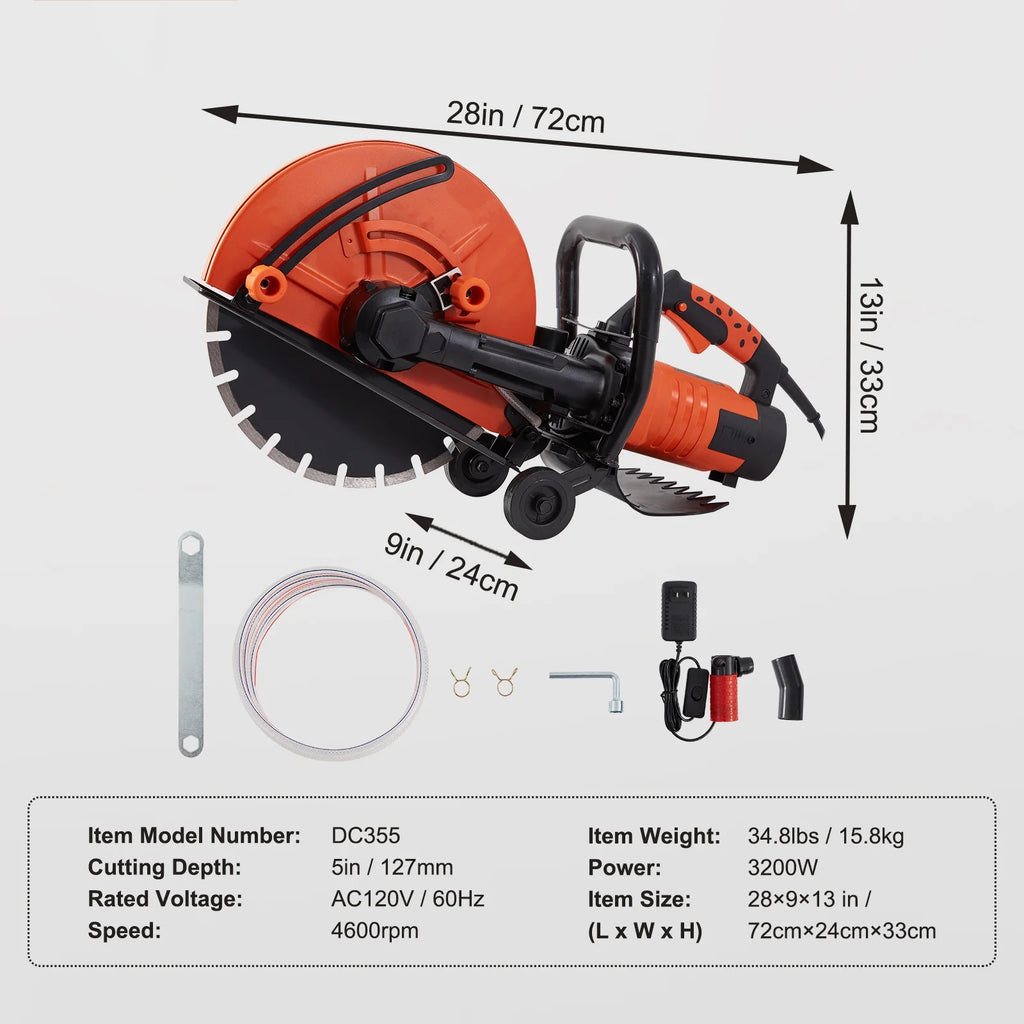 14'' Electric Concrete Saw Wet/Dry Saw Cutter with Water Pump and Blade O65960