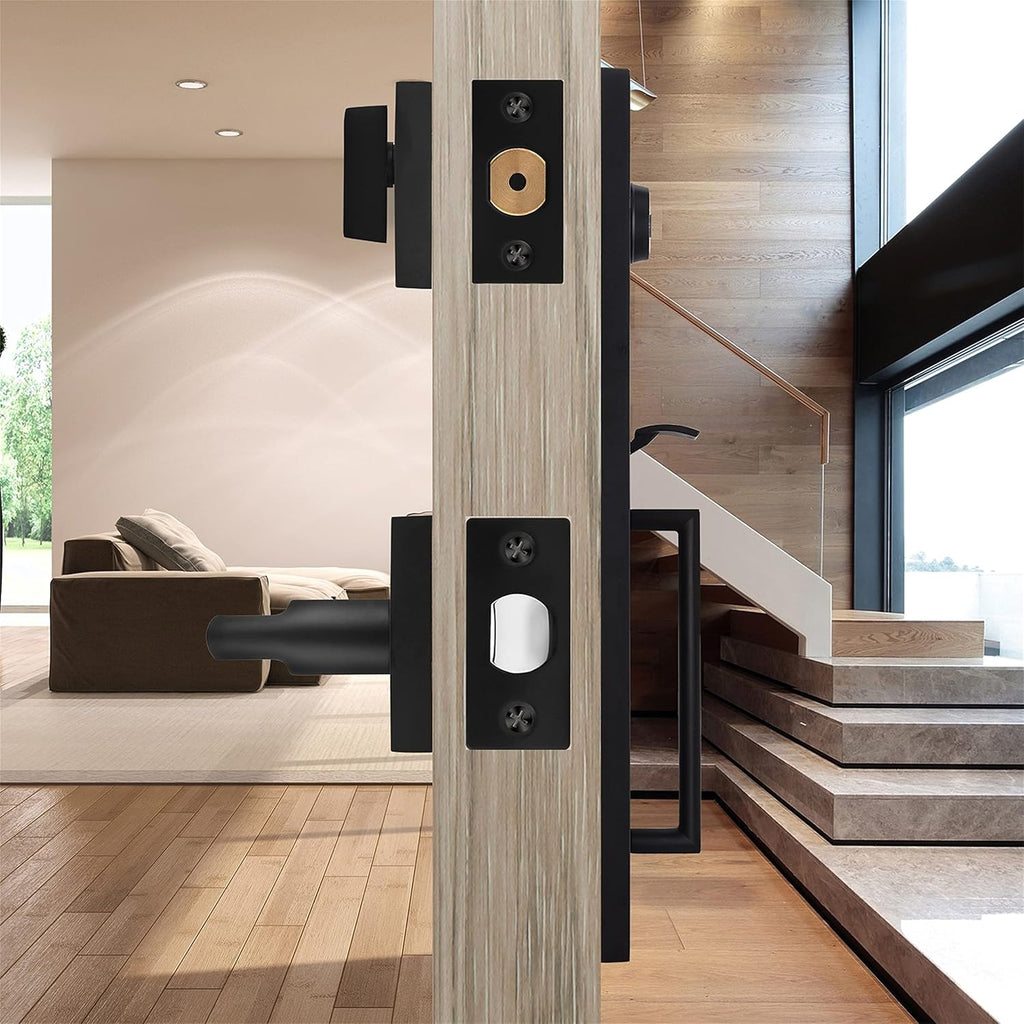 Matt Black Door Handle and Bolt Lock Set, Square Lever Heavy Duty W183147