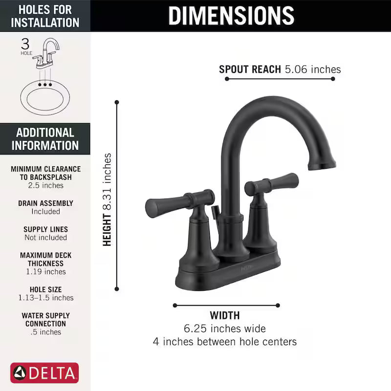 2-Handle Centerset Bathroom Faucet in Matte Black B318995