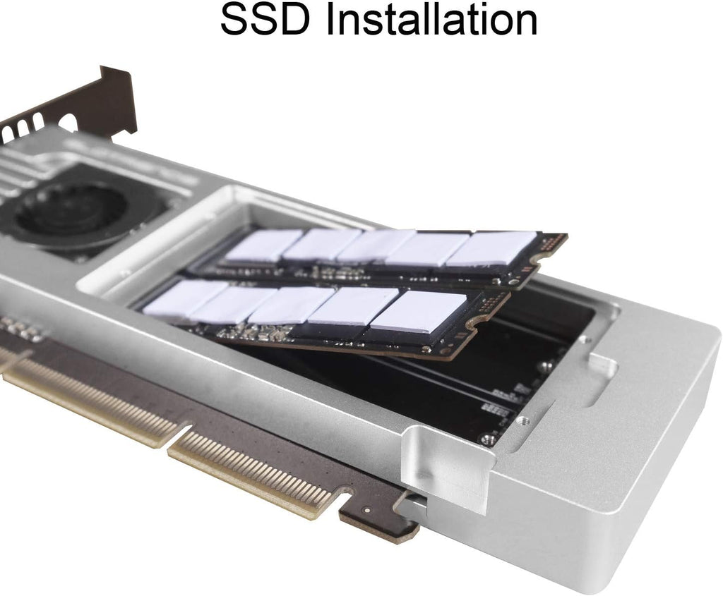 4-Bay M.2 NVME Adapter, PCIE 3.0 X8 Bandwidth, Full Aluminum Panel with Built-in Fan I528