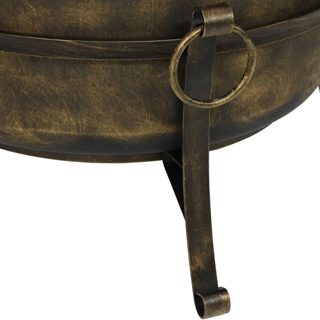 24 inch Steel Cauldron Fire Pit with Spark Screen A5354