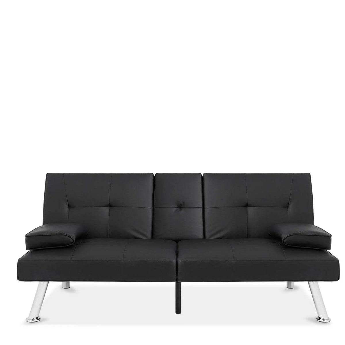 Black Faux Leather Convertible Sofa Futon with 2 Cup Holders R253147