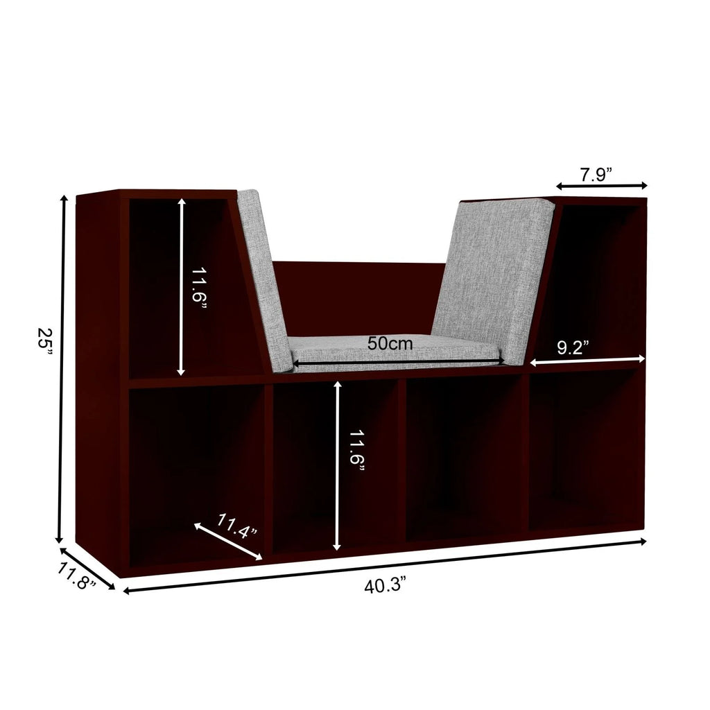 White Kids Storage Cabinet Bookcase with Cushions R759795