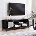 Black Boho TV Stand with 2 Cabinets 2 Drawers and Open Shelf V426