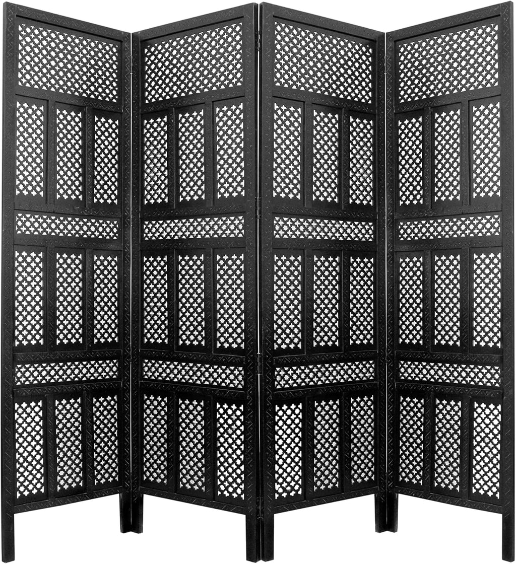 Antique Brown 4 Panel Handcrafted Wood Room Divider Screen C395785