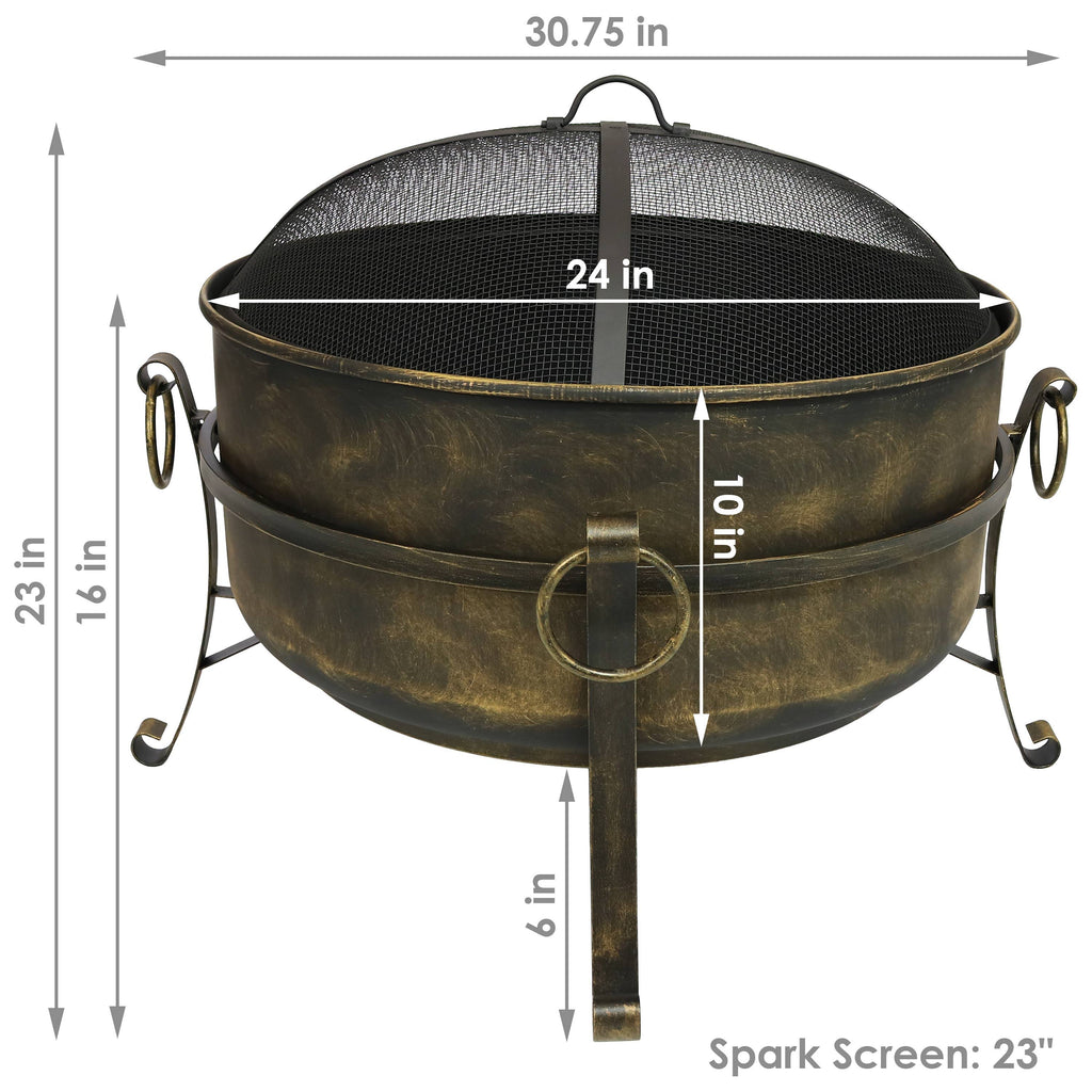 24 inch Steel Cauldron Fire Pit with Spark Screen A5354