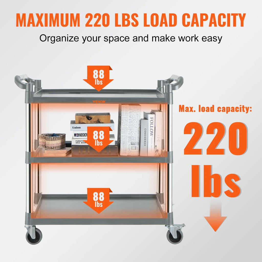 3-Tier Utility Service Cart with Wheels 220lbs Capacity X575696