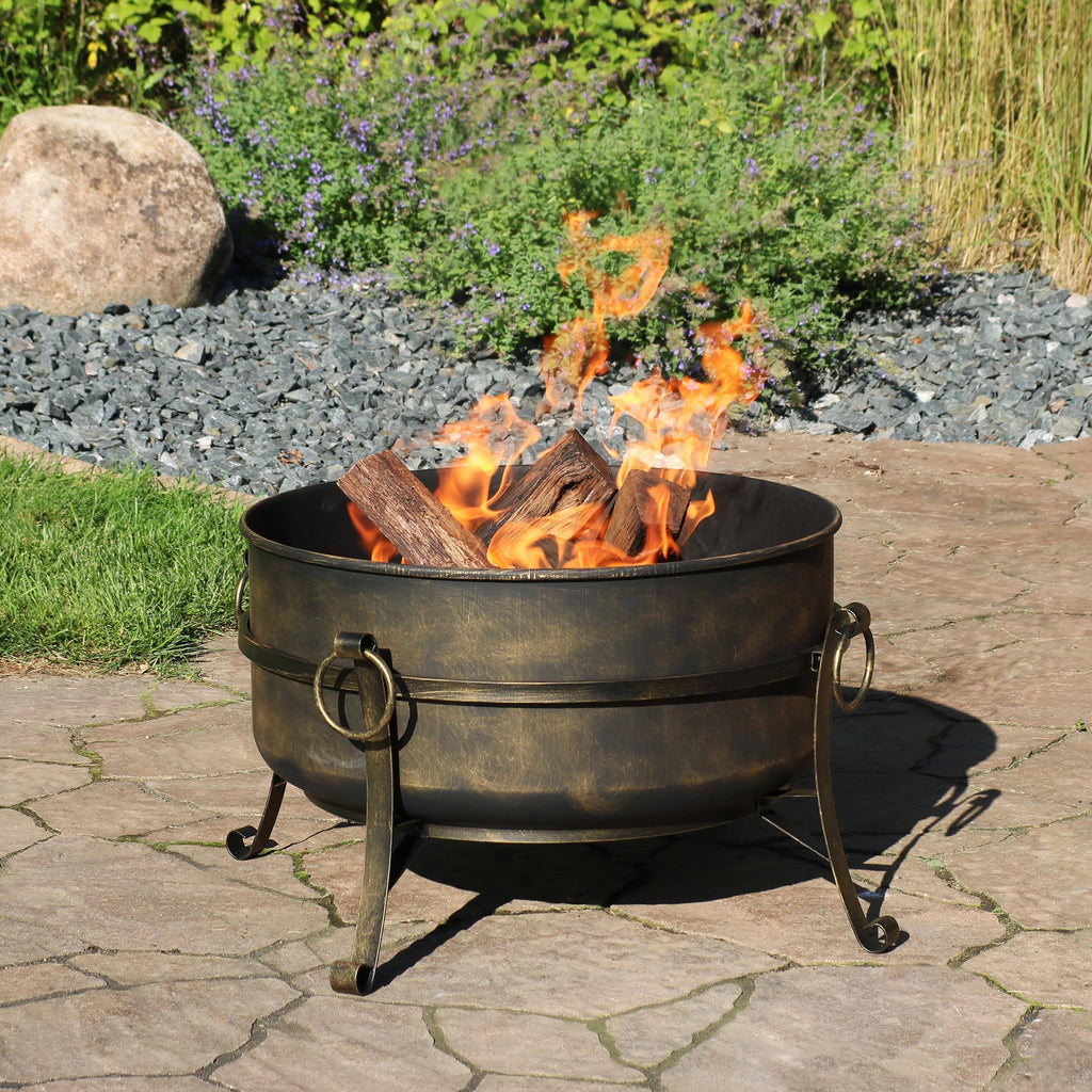 24 inch Steel Cauldron Fire Pit with Spark Screen A5354