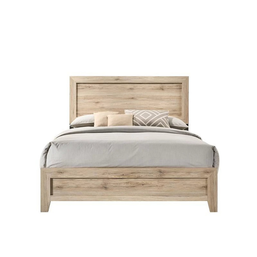 Queen Size Panel Bed Washed Oak Finish I1884