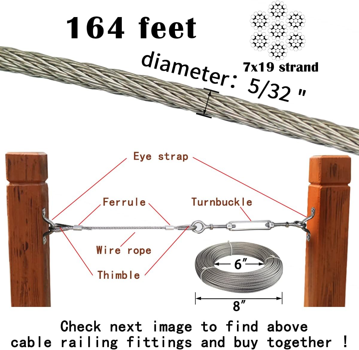 165Feet 5/32 Stainless Steel Wire Rope Cable Railing V31082