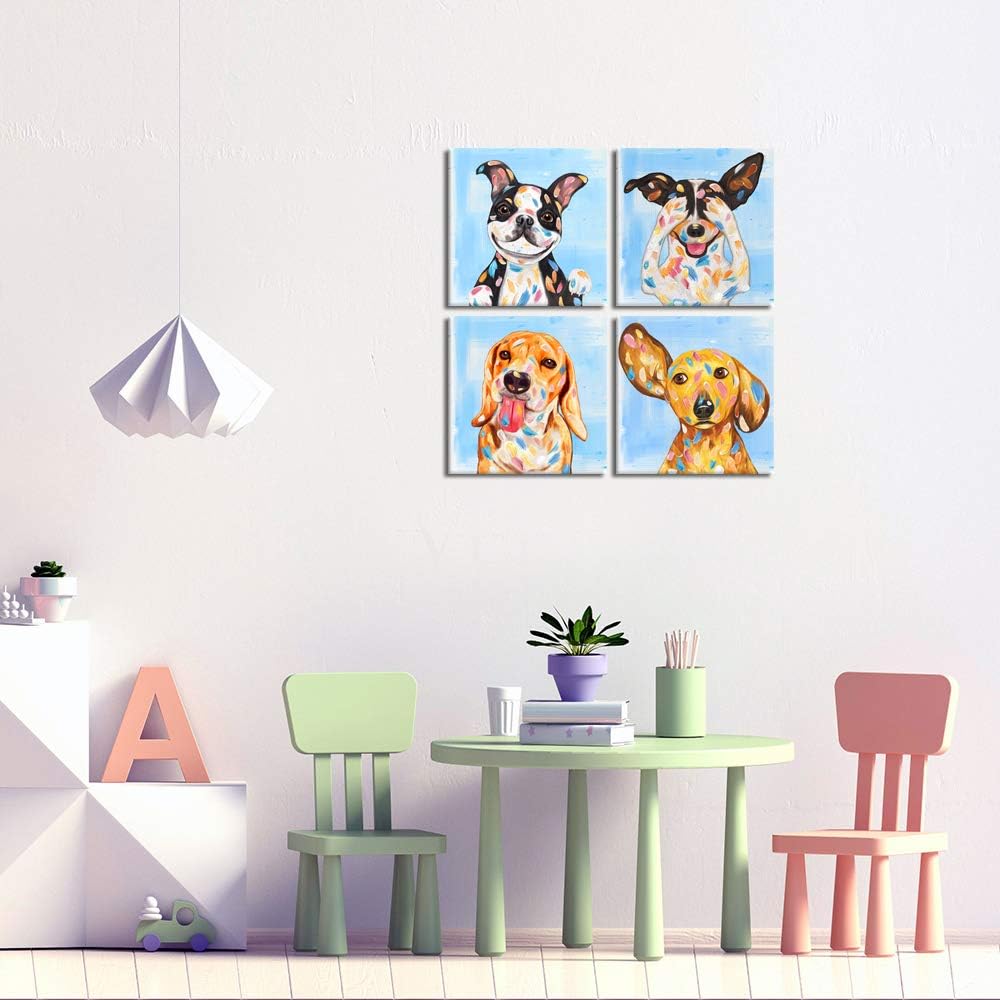 Abstract Puppy Artwork Dog Painting Canvas Gallery Wrapped 12x12inch 4 Panel U843895