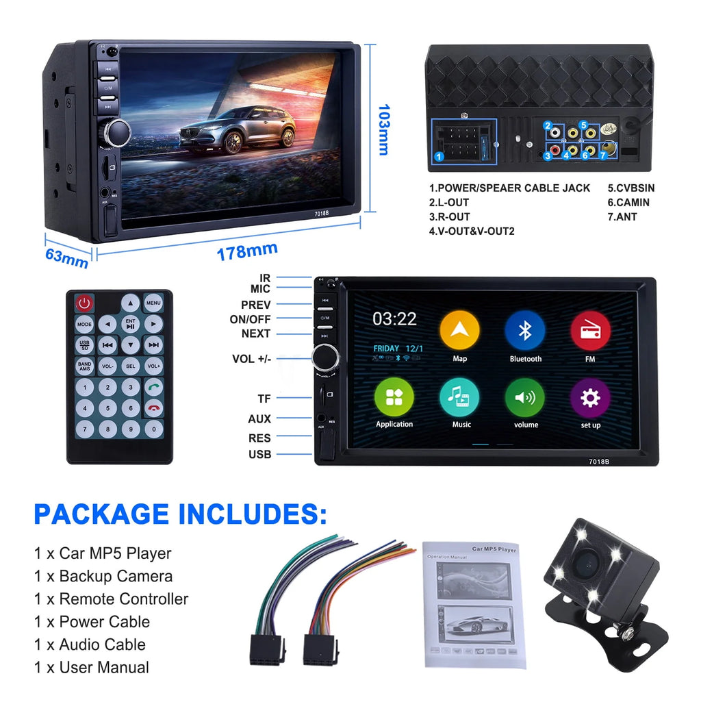 Double DIN Car Stereo with 4 LED Rearview Camera M5700