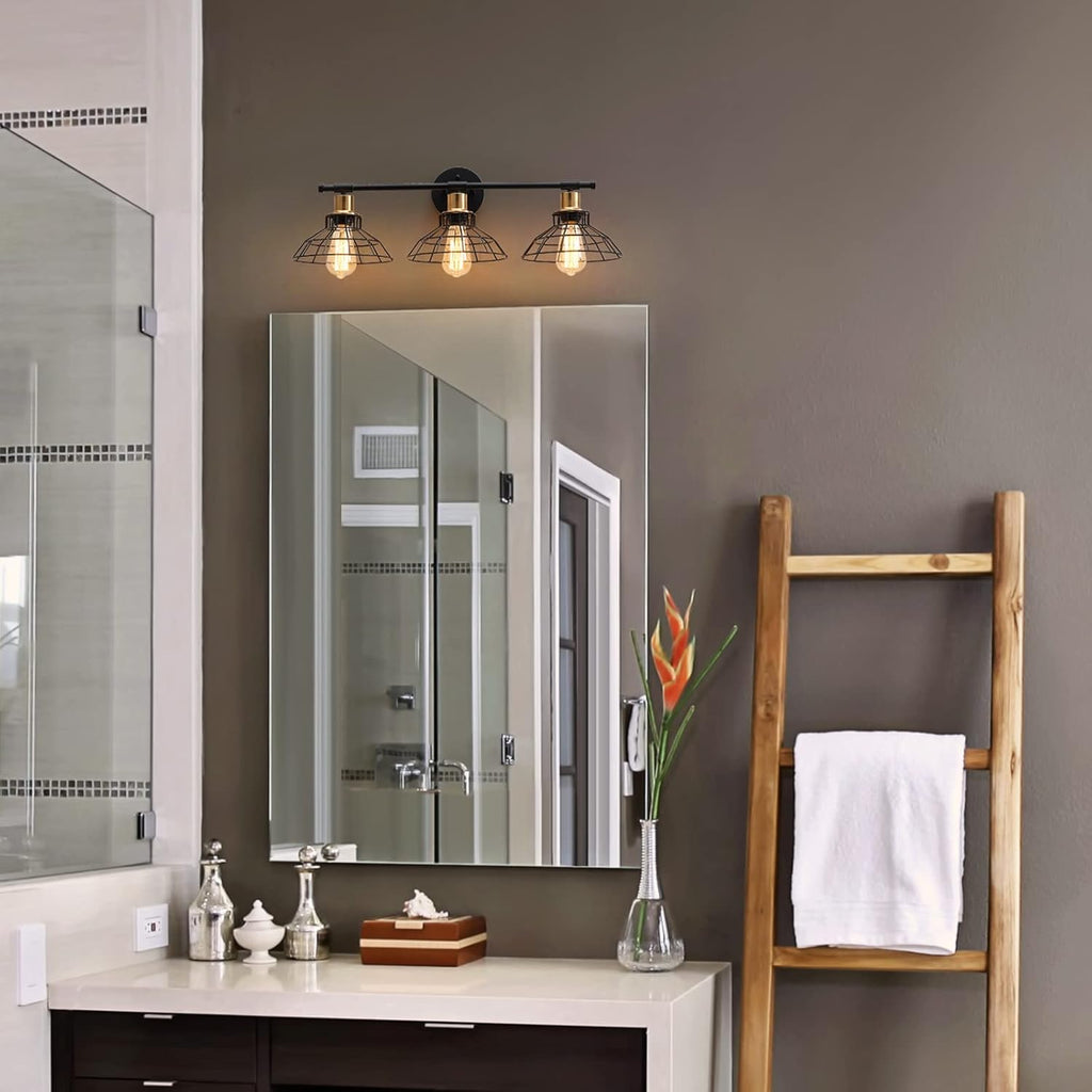 3-Light Black Metal Wall Mounted Bath Vanity Light Y247100
