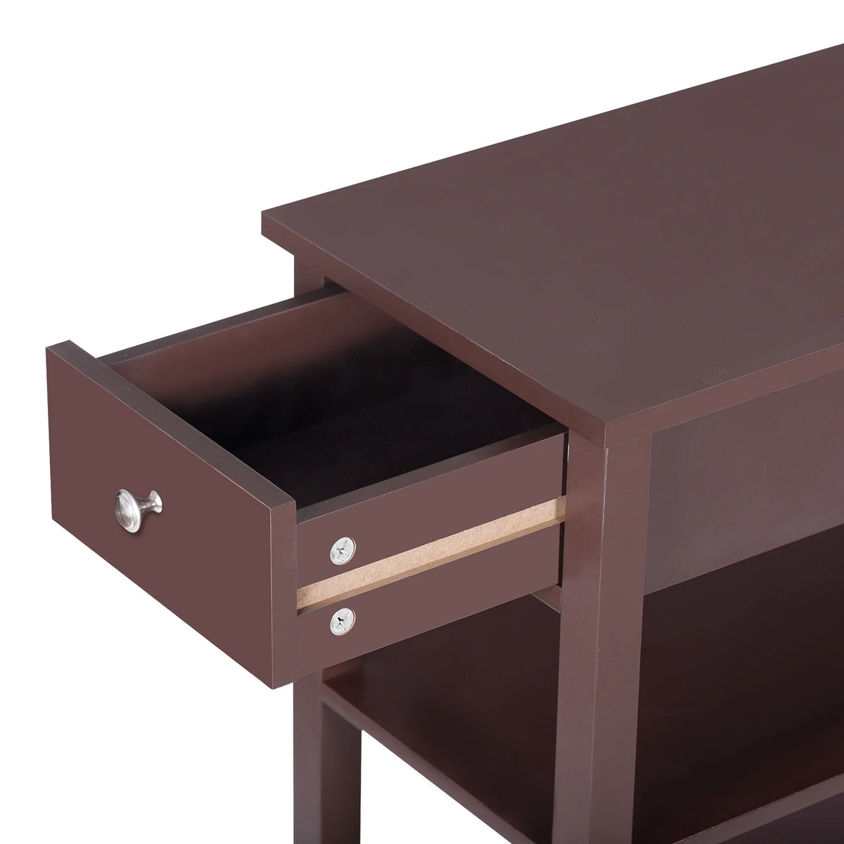 2 Pack 3-Tier Narrow MDF End Table with Drawer & Storage Shelf X4550