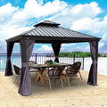 Hardtop Aluminum Gazebo with Mosquito Net and Privacy Sidewalls P6304