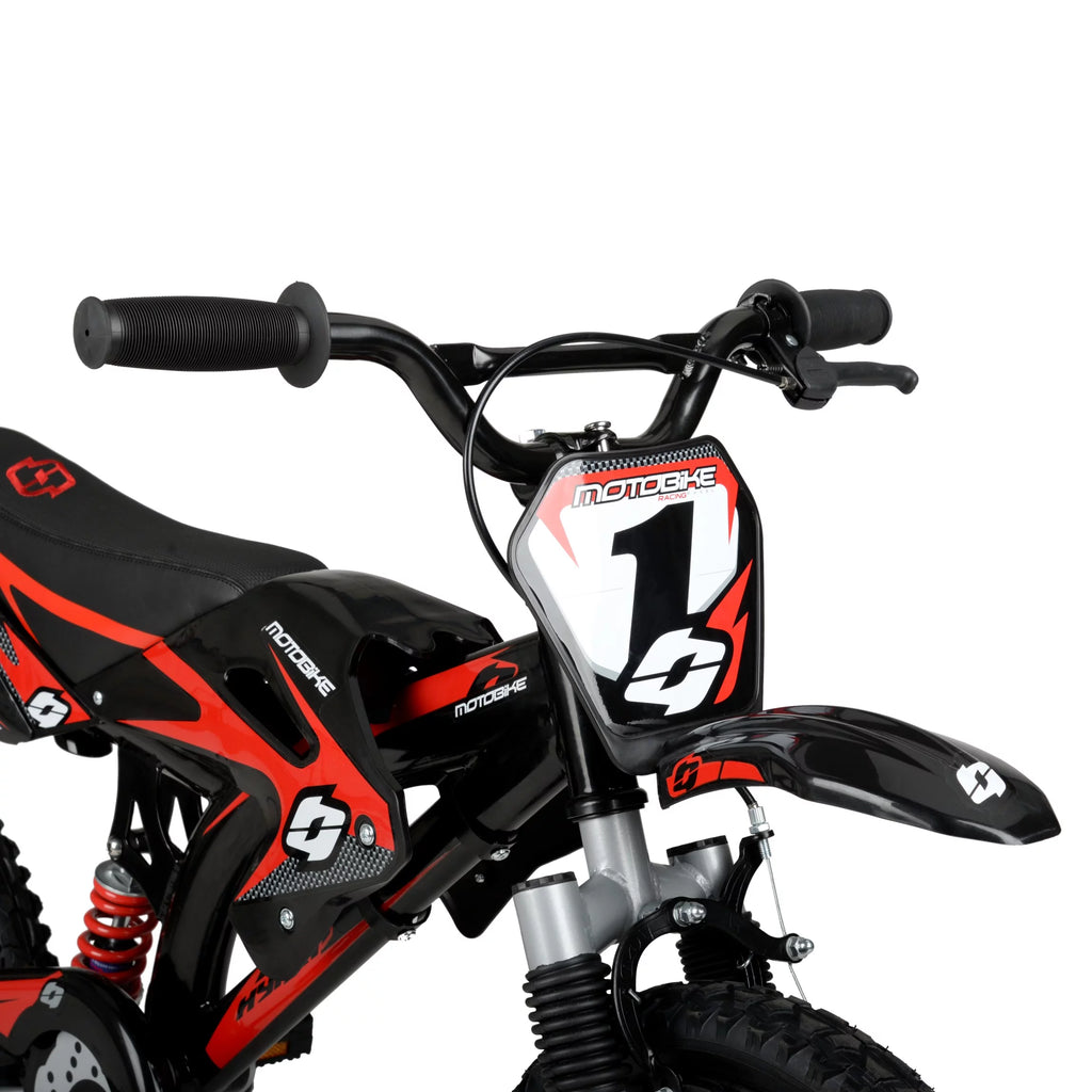 16 Kids Moto Bike with Training Wheels, Black/Red U96022