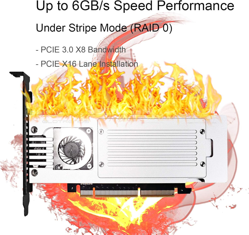 4-Bay M.2 NVME Adapter, PCIE 3.0 X8 Bandwidth, Full Aluminum Panel with Built-in Fan I528