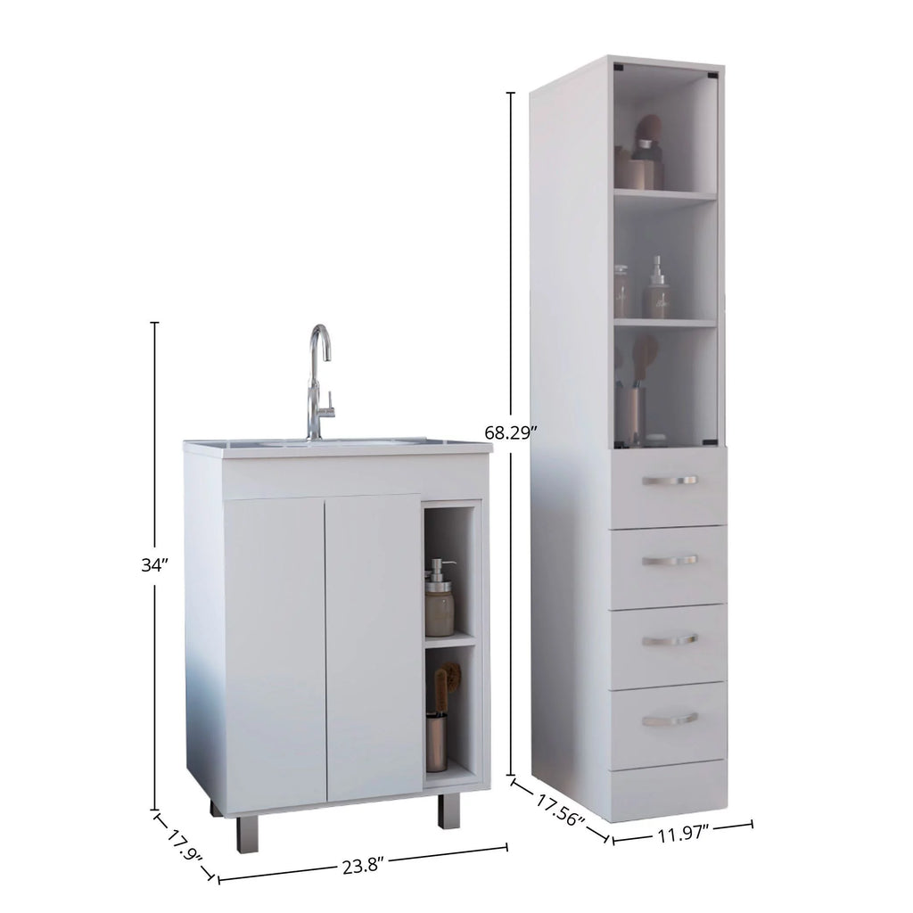 White 2 Piece Bathroom Vanity and Linen Cabinet U948