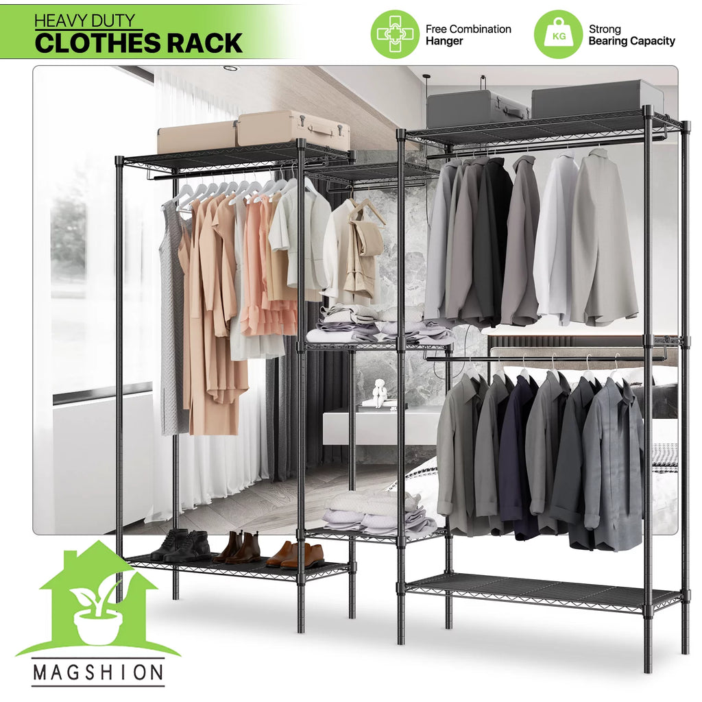 Heavy Duty Black Wire Garment Rack with Adjustable Shelves X734