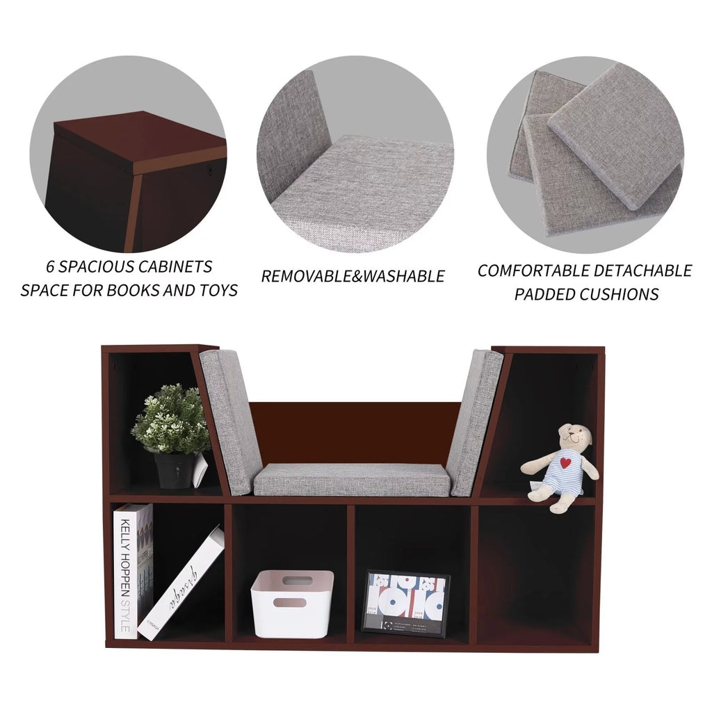 White Kids Storage Cabinet Bookcase with Cushions R759795