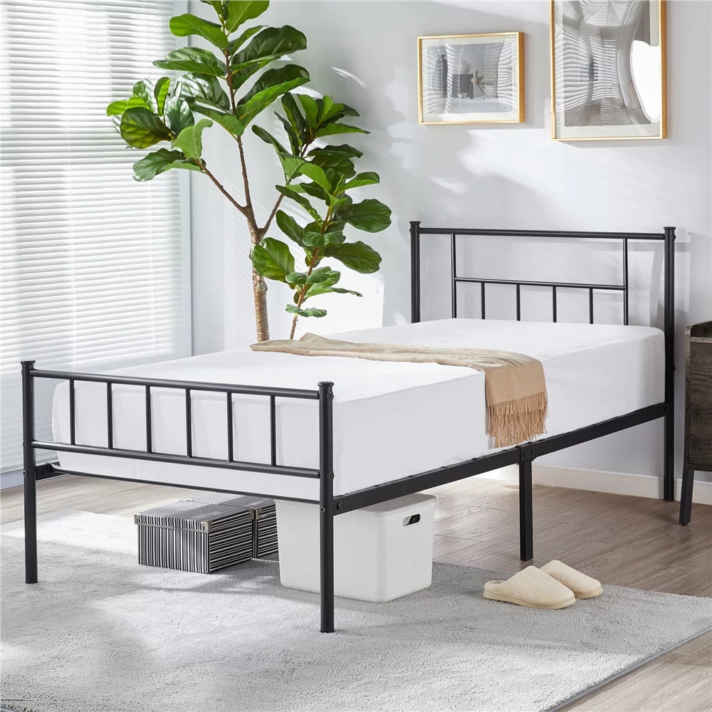 Black Metal Twin Platform Bed with Headboard and Footboard K368092