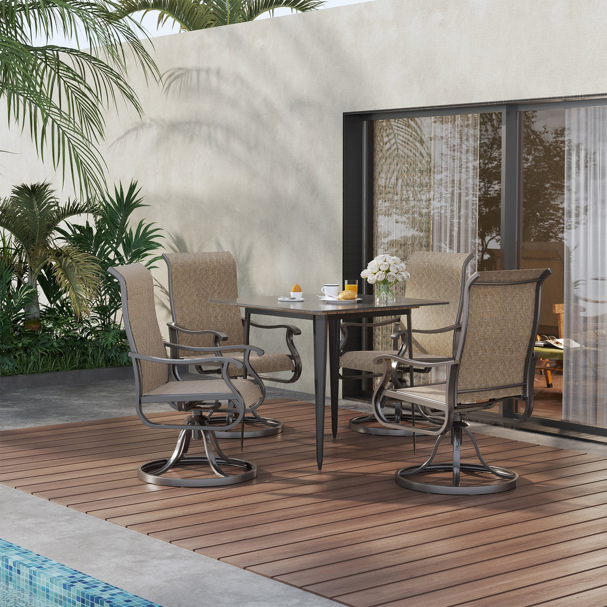 Khaki Swivel Outdoor Chairs Set of 2 Textilene P554423