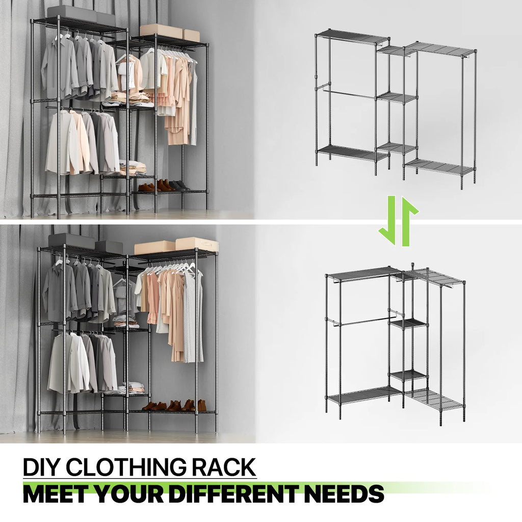 Heavy Duty Black Wire Garment Rack with Adjustable Shelves X734