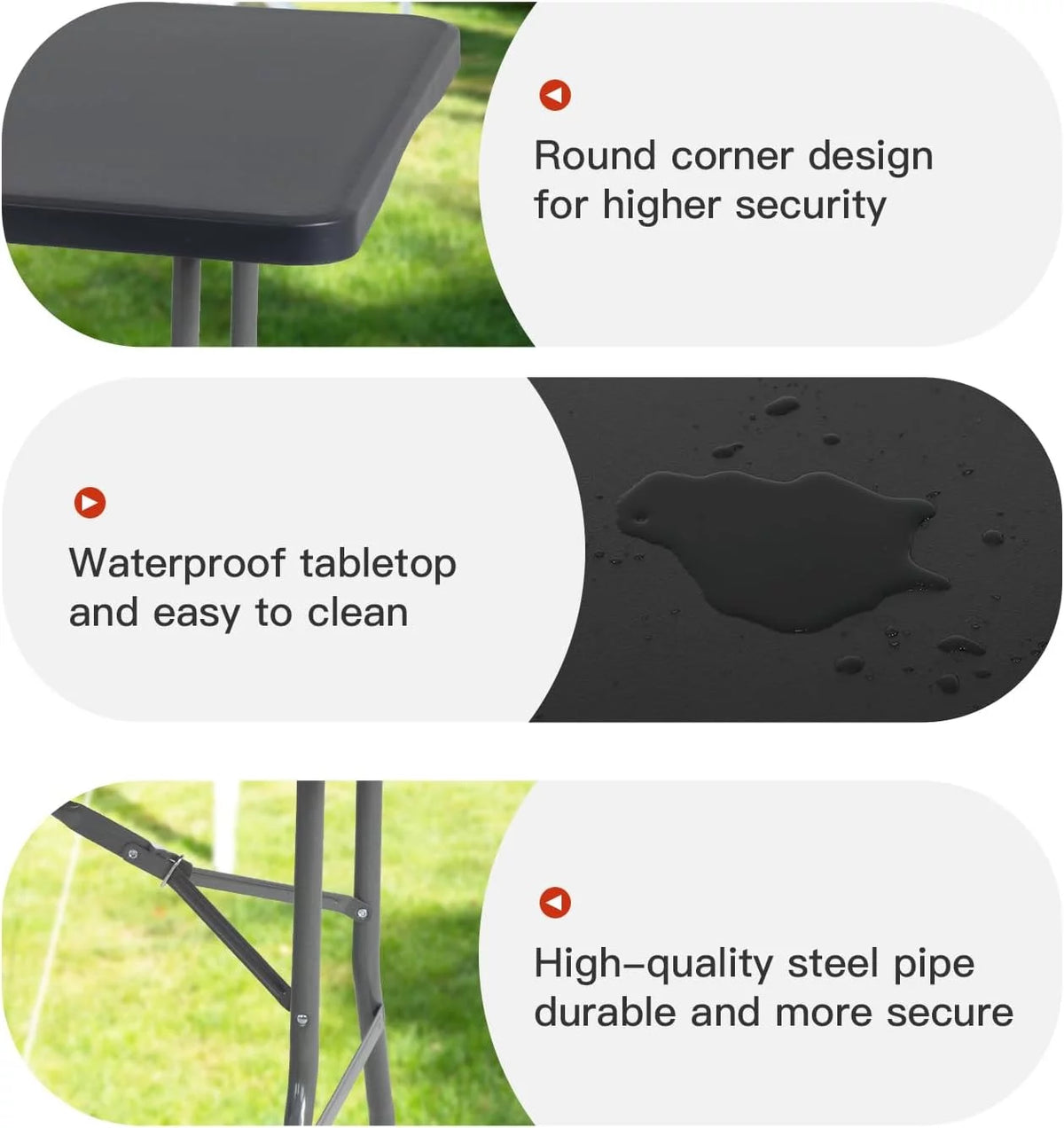 Black 6ft Plastic Folding Table with Carrying Handle U440410