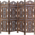 Antique Brown 4 Panel Handcrafted Wood Room Divider Screen C395785