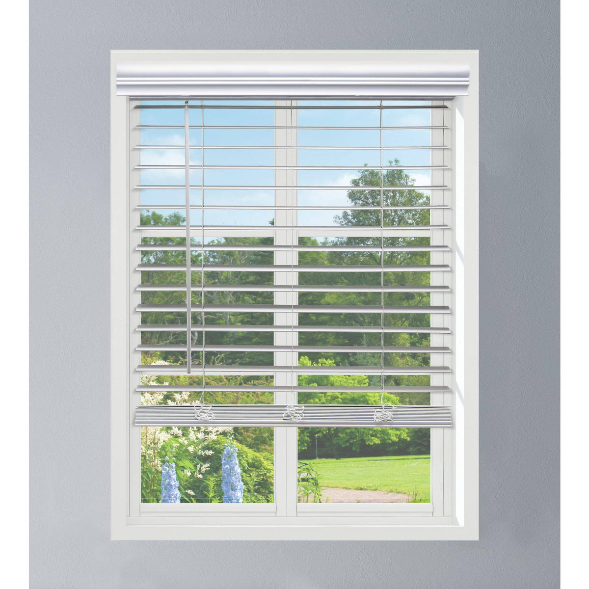 White Cordless Faux Wood Blind W170