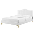 White Velvet Queen Size Tufted Platform Bed Frame S4784