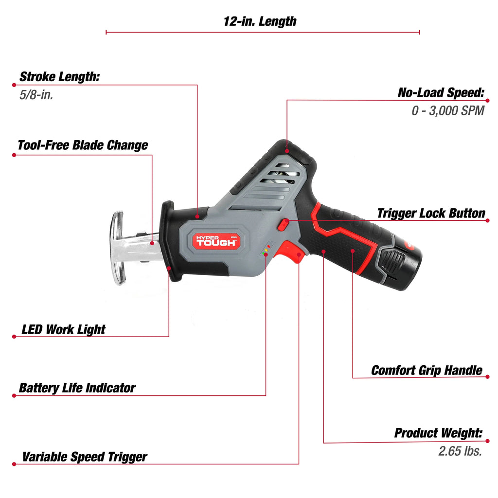 12V Max Lithium-Ion Compact Reciprocating Saw with Battery and Charger H759