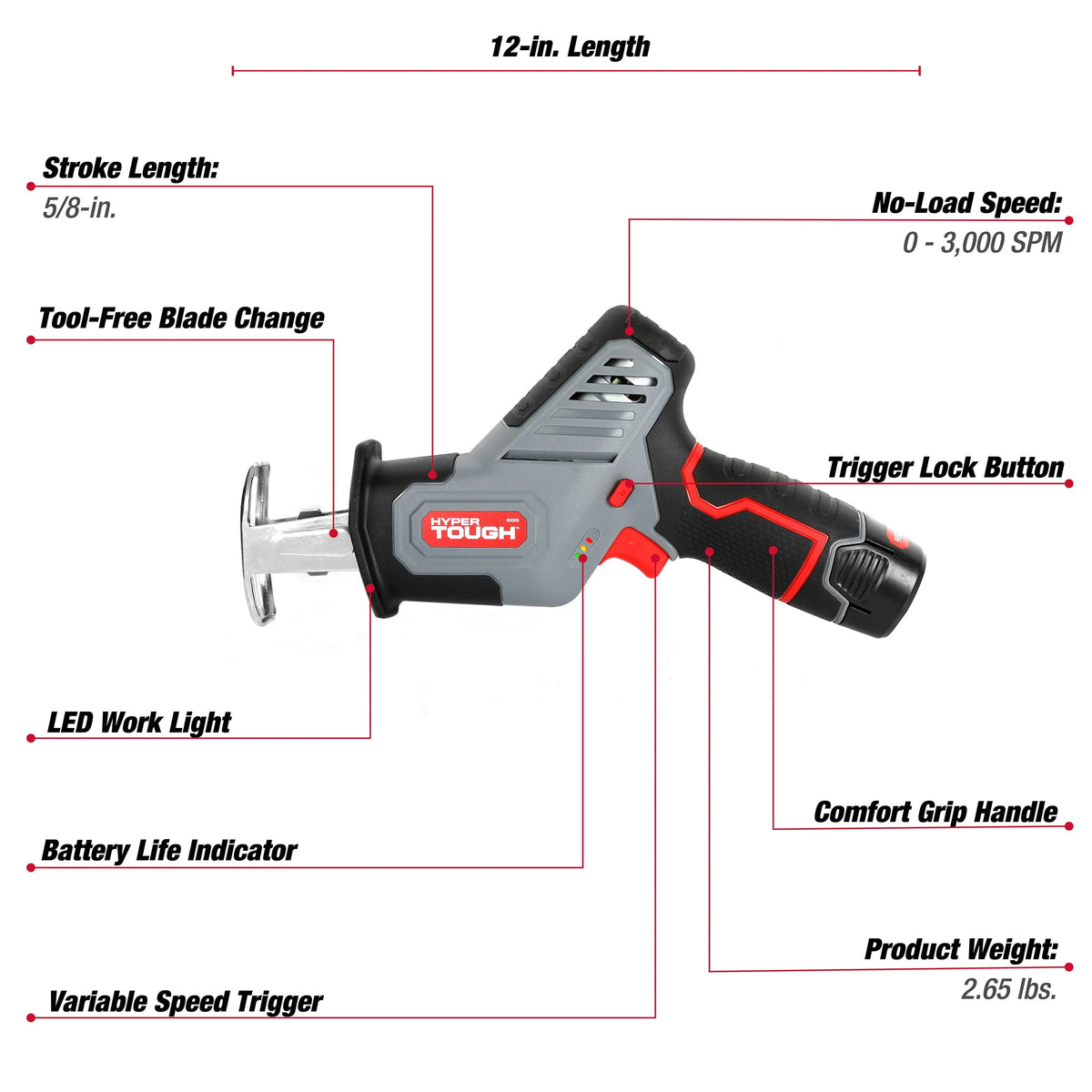 12V Max Lithium-Ion Compact Reciprocating Saw with Battery and Charger H759