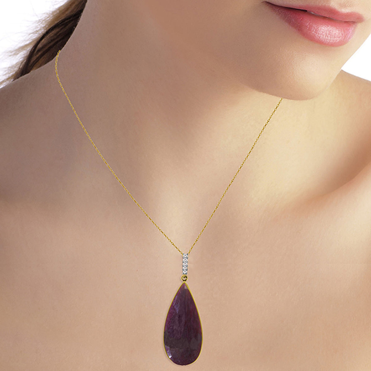 14k Yellow Gold Necklace Diamonds Pear Shape Ruby H725470
